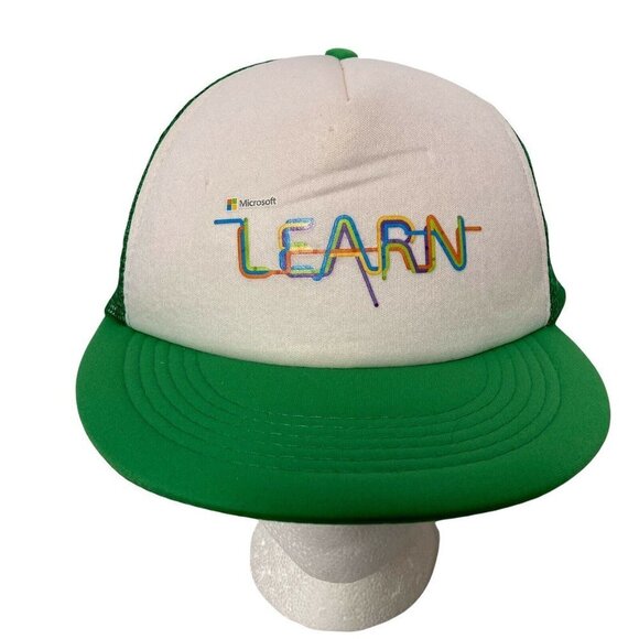 Microsoft Learn Trucker Hat Foam Mesh Snapback Green Techie Tech Geek Computer - Picture 1 of 8